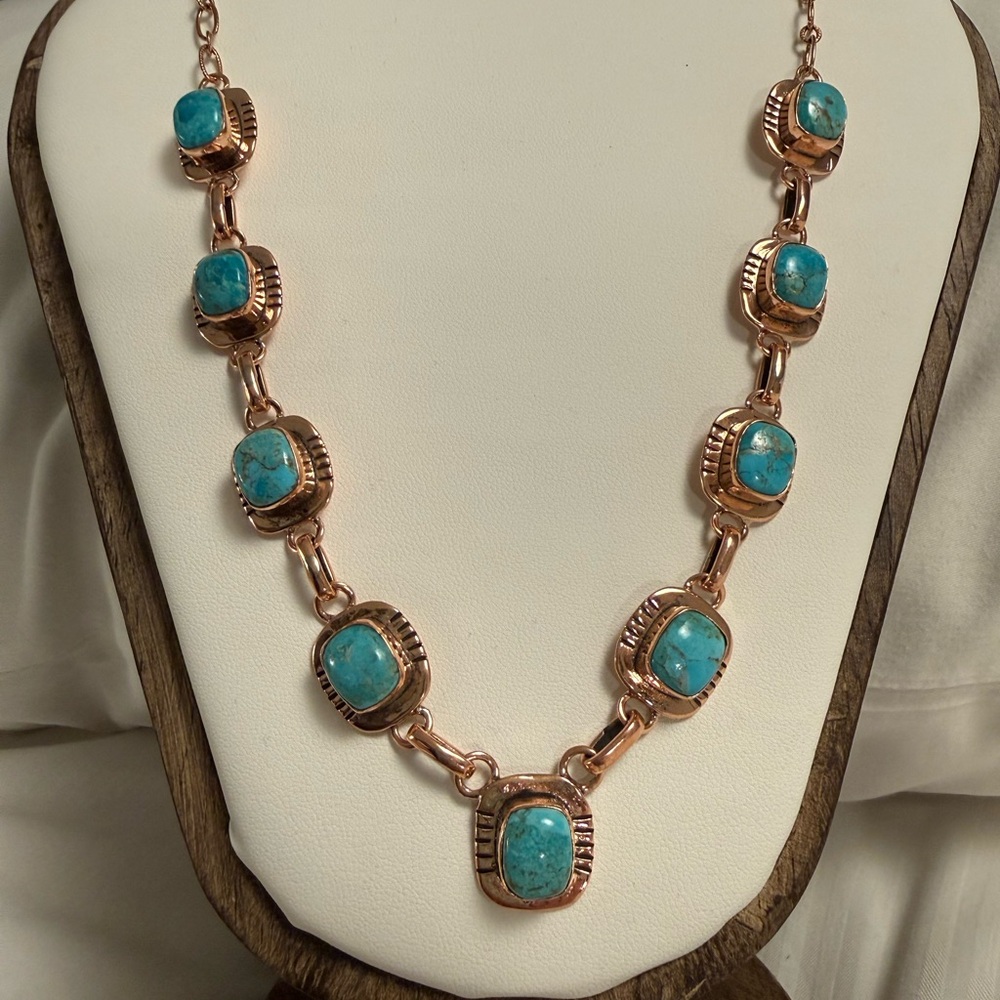 Genuine Kingman Turquoise Lariat Copper Necklace